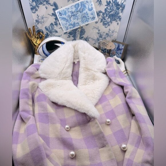 🆕 LOVESHACKFANCY 🧿 NWOT Dumont Faux Fur Collared Jacket, Lavender - Sz XS - Picture 2 of 16